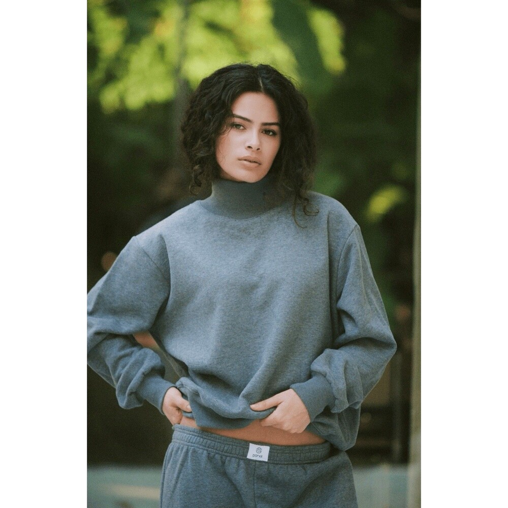 Parke Stormy Grey Turtleneck Sweatshirt S/M Minimalist Capsule Fleece